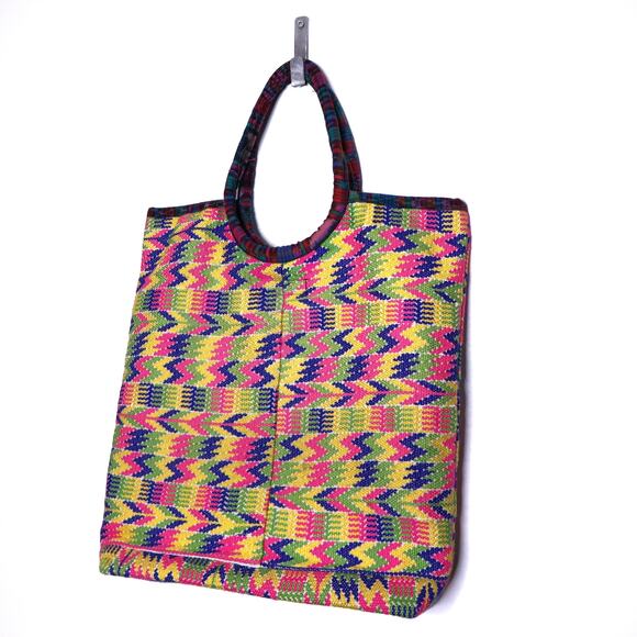 Woven Tote Handbag Multicolor Eco Lightweight Summer Beach Shopper Bag - Picture 2 of 9